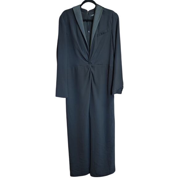Lauren Ralph Lauren Zeenai Black Tuxedo Long Sleeve Gown Twist Front Maxi Dress - Picture 4 of 6